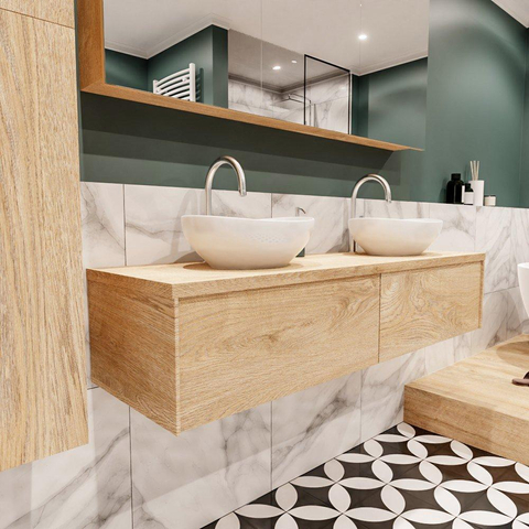 Mondiaz LUSH Meuble salle de bains avec 2 tiriors lavabo BARCO 150x30x45cm double 2 trous de robinet Washed oak SW409608