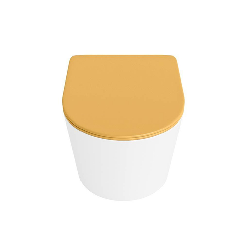 Mondiaz LAVIE hangtoilet – spoelrandloos – 36 x 53 cm – met softclose zitting – Talc (wit), zitting Ocher (geel) SW1208681