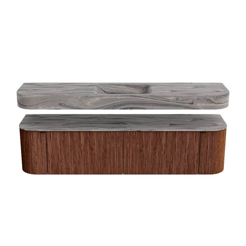 MONDIAZ THOR-DLUX Meuble de salle de bains - 180cm - arrondi gauche + droite - couleur Ruby - 2 tiroirs - 2 portes - Vasque suspendue CLOUD Milieu 1 trou de robinet couleur Sombra SW1466352