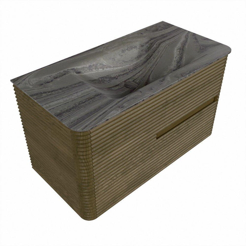 Mondiaz CIRO-DLUX Badkamermeubelset - 90x45x50cm - Solid surface wastafel Sombra - 1 wasbak Midden - 1 kraangat - 2 lades - Dusk SW1533375