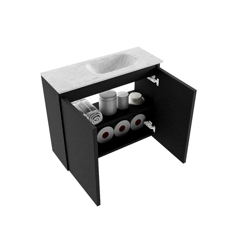 MONDIAZ TURE-DLUX meuble WC 60 cm Urban. EDEN vasque Opalo position droite. Sans trou de robinet. SW1104163