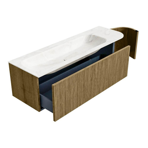 Mondiaz KURVE-DLUX Badkamermeubelset - 145x46x40cm - 1 lade - 1 deur - wastafel solid surface - links - 1 kraangat - Dusk SW1415167