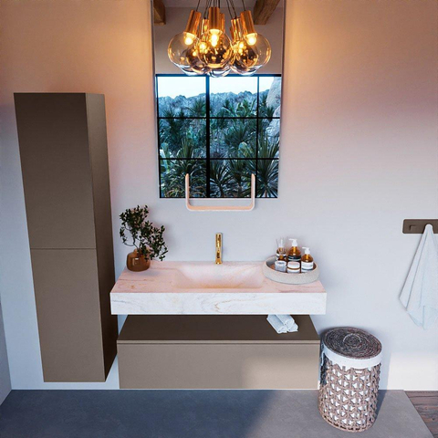Mondiaz ALAN-DLUX Ensemble de meuble - 110cm - meuble Smoke mat - 1 tiroir - Lavabo Cloud Ostra suspendu - vasque Centre - 1 trou de robinet SW807388