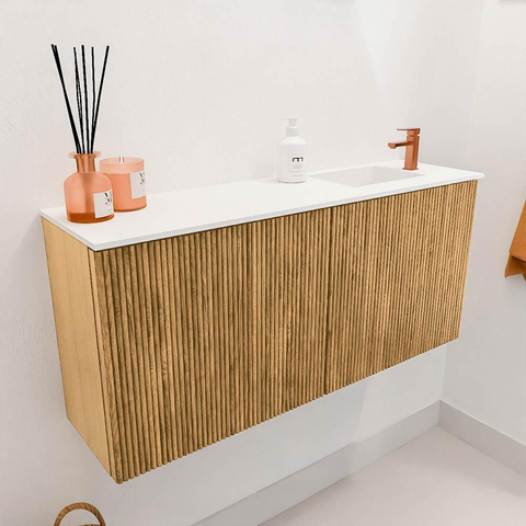 Mondiaz JOYA 90cm meuble de salle de bains - couleur Oak - Vasque FAYE position Droite 1 trou de robinet couleur Talc. SW1421117