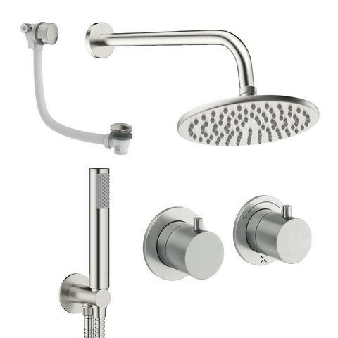 Crosswater MPRO Module ensemble de douche pluie encastré – douche de tête Ø 20 cm – support fixe – vidage de baignoire – inox brossé SW1472421
