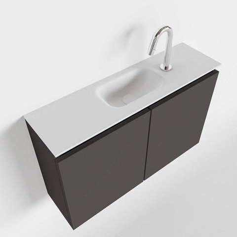 MONDIAZ TURE Kit lave-mains - 80x23x50cm - 1 trou de robinet - 2 portes - gris foncé mat - Lavabo centré - Acrylique Blanc SW474951