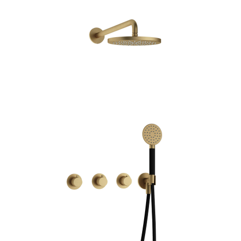 Hotbath Cobber IBS70 Regendoucheset - inbouw - 38.5cm wandarm - 20cm ronde hoofddouche - 1 stand handdouche - geborsteld messing goud SW677642