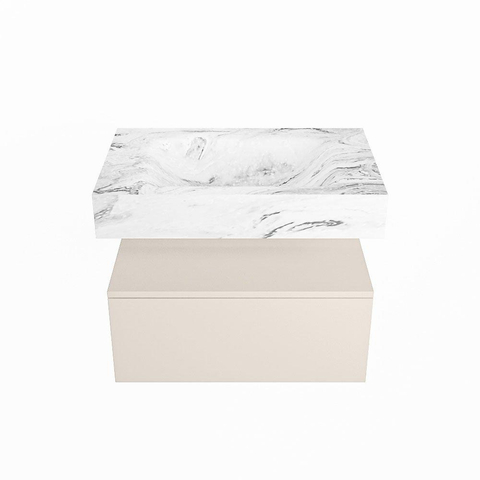 Mondiaz ALAN-DLUX Ensemble de meuble - 70cm - meuble Linen mat - 1 tiroir - Lavabo Cloud Glace suspendu - vasque Centre - 1 trou de robinet SW805232
