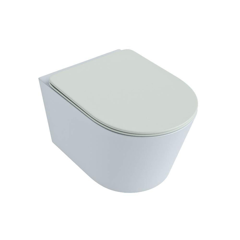 Mondiaz LAVIE hangtoilet – spoelrandloos – 36 x 53 cm – met softclose zitting – Clay (lichtblauw/grijs), zitting Greey (lichtgroen/grijs) SW1208671