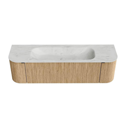 MONDIAZ KURVE-DLUX Meuble de salle de bains 160 cm avec module 25 Len R couleur Chêne avec 1 tiroir et 2 portes. Lavabo BIG MEDIUM central 1 trou de robinet couleur Opalo. SW1137542