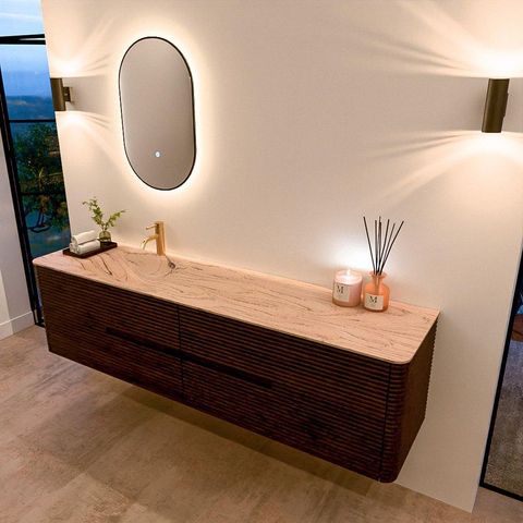 Mondiaz CIRO-DLUX Ensemble de meubles de salle de bains - 190x45x50cm - Plan-vasque solid surface Arena - 1 lavabo à gauche - 1 trou de robinet - 4 tiroirs - Noyer SW1530463