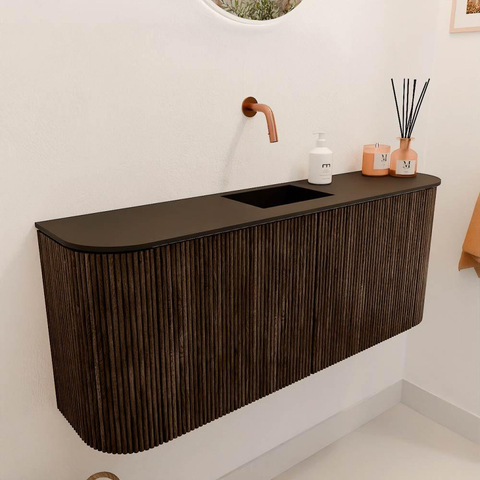 Mondiaz JOYA 103.2cm meuble de salle de bains - arrondis gauche et droite couleur Walnut - Vasque FAYE position Milieu Sans trou de robinet couleur Urban. SW1421415
