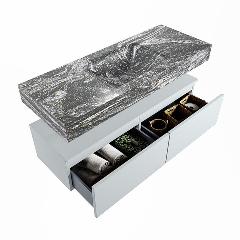 Mondiaz ALAN-DLUX Ensemble de meuble - 120cm - meuble Clay mat - 2 tiroirs - Lavabo Cloud Lava suspendu - vasque Centre - 1 trou de robinet SW808563