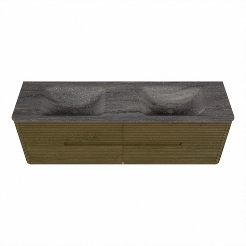 Mondiaz CIRO-DLUX Meuble de salle de bains - 160x45x50cm - plan-vasque Solid surface Oza - 2 bassins Double - sans trous de robinetterie - 4 tiroirs - Dusk SW1533298