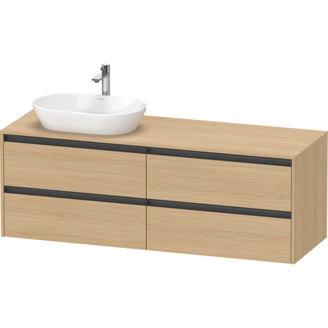Duravit Ketho.2 Wastafelonderbouwkast - inclusief consoleplaat - met 4 laden - voor waskom links - 160x55x56.8cm - met handgrepen antraciet - natuur eiken mat SW772757