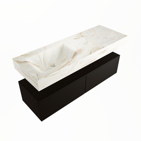 Mondiaz ALAN-DLUX Ensemble de meuble - 130cm - meuble Urban mat - 2 tiroirs - Lavabo Cloud Frappe suspendu - vasque Gauche - 1 trou de robinet SW805534
