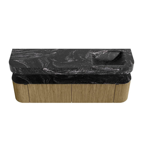 MONDIAZ THOR-DLUX 180cm meuble de salle de bains arrondi gauche + droite couleur Dusk avec 2 tiroirs et 2 portes. Vasque suspendue CLOUD Droite 1 trou de robinet couleur Lava. SW1466002
