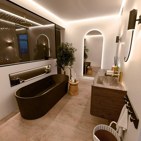 Mondiaz CIRO-DLUX Meuble de salle de bains - 130x45x50cm - Plan-vasque solid surface Oza - 1 lavabo à droite - 1 trou de robinet - 4 tiroirs - Dusk SW1533377