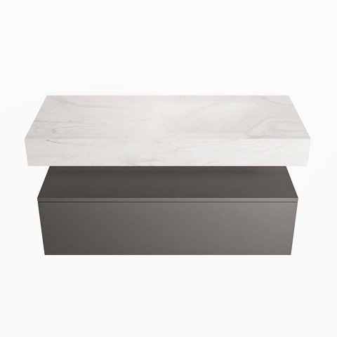 Mondiaz ALAN-DLUX Ensemble de meuble - 110cm - meuble Dark grey mat - 1 tiroir - Lavabo Cloud Ostra suspendu - vasque Droite - 0 trous de robinet SW807200
