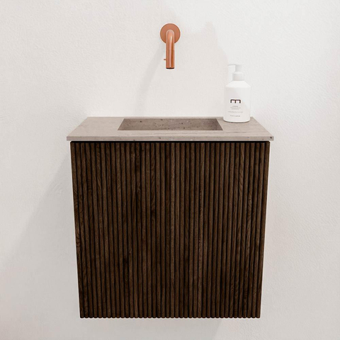 Mondiaz JOYA-DLUX 40cm toiletmeubel - kleur Walnut - Wastafel FAYE positie Midden Zonder kraangat kleur Saba. SW1424627