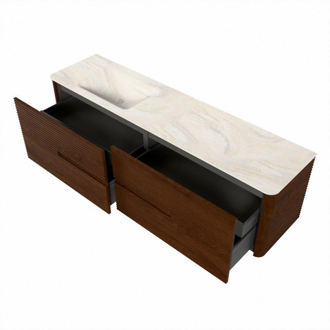 Mondiaz CIRO-DLUX Meuble de salle de bains - 180x45x50cm - Plan vasque solid surface Ostra - 1 vasque à gauche - 1 trou de robinet - 4 tiroirs - Ruby SW1531872