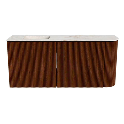 Mondiaz JOYA-DLUX Meuble de salle de bains 91,6cm - arrondi droit couleur Ruby - Vasque FAYE position Gauche 1 trou de robinet couleur Frappe. SW1423503