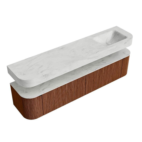 MONDIAZ THOR-DLUX 200cm meuble de salle de bains arrondi gauche + droite couleur Ruby avec 2 tiroirs et 2 portes. Vasque suspendue CLOUD Droite 1 trou de robinet couleur Opalo. SW1466919