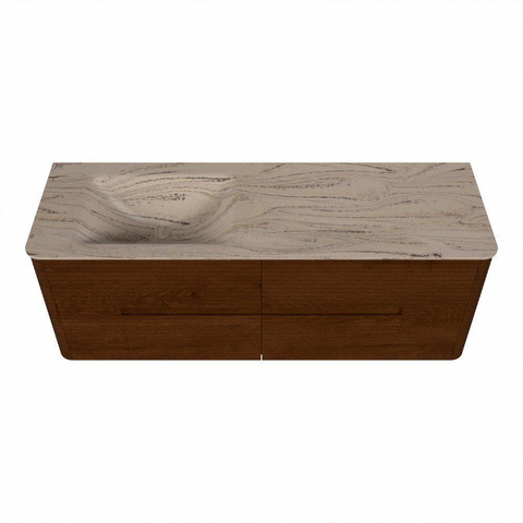 Mondiaz CIRO-DLUX Badkamermeubelset - 140x45x50cm - Solid surface wastafel Arena - 1 wasbak Links - 1 kraangat - 4 lades - Ruby SW1531770