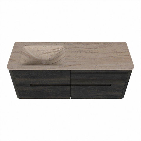 Mondiaz CIRO-DLUX Badkamermeubelset - 130x45x50cm - Solid surface wastafel Saba - 1 wasbak Links - 1 kraangat - 4 lades - Shadow SW1532705
