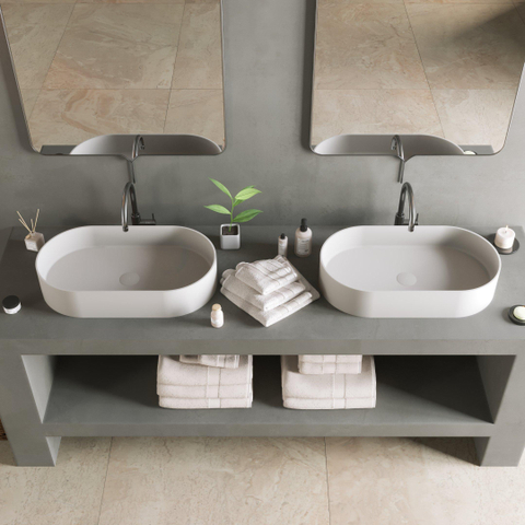Ideavit Solidthin vasque à poser 60x35x12.5cm ovale 0 trous de robinet 1 cuve Solid surface blanc SW85905