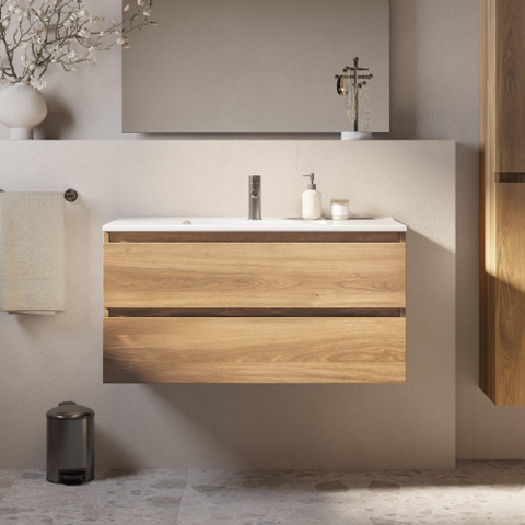 Brauer Core Series badkamermeubelset - 100x45x52cm - wastafel Frost - honey SW1601173