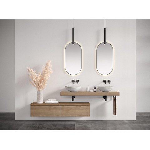 Looox Wood collection Solo plan sous vasque - 120x46cm - Avec porte-serviettes (gauche) inox brossé - Chêne massif gris ancien SW108659