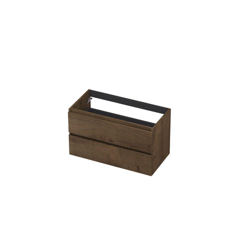 Ink fineer meuble sous lavabo 90x52x45cm 2 tiroirs sans poignée cadre tournant en bois décor bois chocolat SW493655