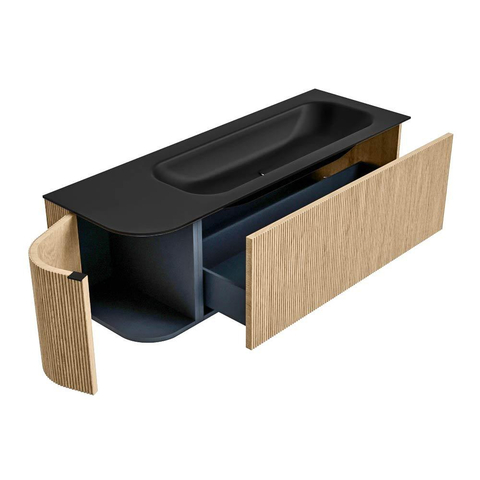 MONDIAZ KURVE Meuble de salle de bains 135 cm avec module 25 L couleur Oak avec 1 tiroir et 1 porte. Lavabo BIG MEDIUM à droite 1 trou de robinet Urban. SW1138416