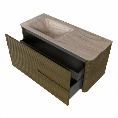 Mondiaz CIRO-DLUX Badkamermeubelset - 110x45x50cm - Solid surface wastafel Saba - 1 wasbak Links - 1 kraangat - 2 lades - Dusk SW1533327