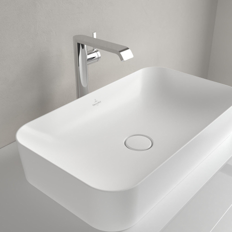 Villeroy & Boch finion opzetwastafel - zonder kraangat - 60x35cm CeramicPlus - zonder overloop - Stone White (mat wit) SW209544