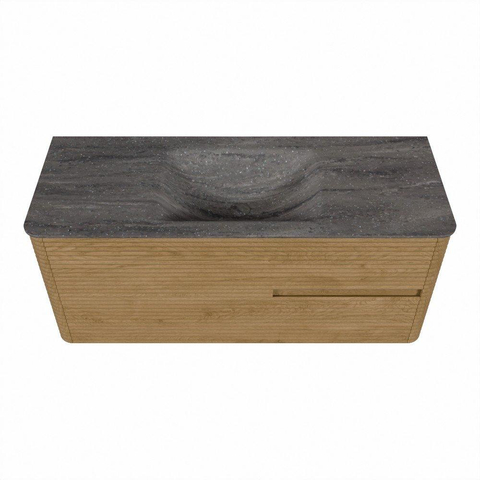 Mondiaz CIRO-DLUX Badkamermeubelset - 120x45x50cm - Solid surface wastafel Oza - 1 wasbak Midden - zonder kraangaten - 2 lades - Oak SW1531122