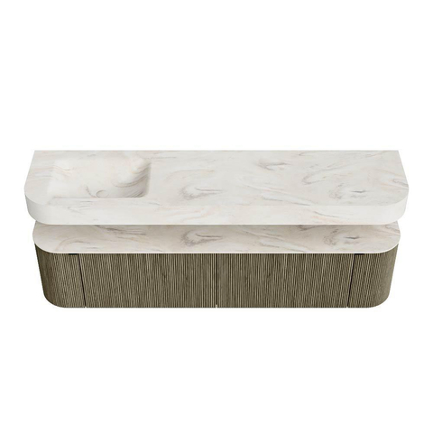 MONDIAZ THOR-DLUX Meuble de salle de bains - 190cm - arrondi gauche + droite - couleur Shadow - 2 tiroirs - 2 portes - Vasque suspendue CLOUD Gauche sans trou de robinet - couleur Ostra SW1466569