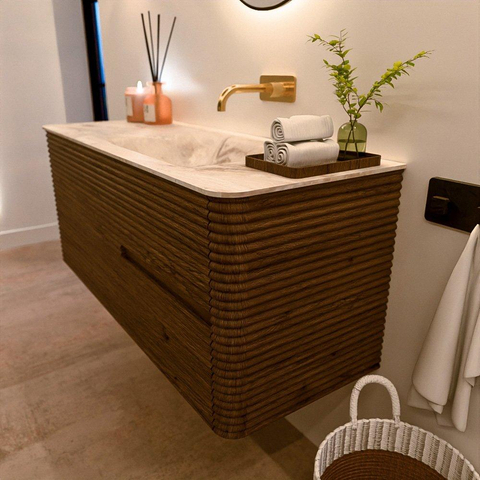 Mondiaz CIRO-DLUX Ensemble de meubles de salle de bains - 120x45x50cm - lavabo en solid surface Frappe - 1 vasque à droite - sans trous de robinet - 2 tiroirs - Dusk SW1532823