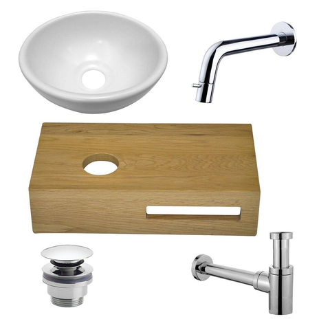 Wiesbaden Oak pack lave-mains – 40 x 21 x 21 cm – chêne avec vasque à gauche – robinet encastré Sophia chromé SW539011