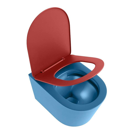 Mondiaz LAVIE hangtoilet – spoelrandloos – 36 x 53 cm – met softclose zitting – Jeans (blauw), zitting Fire (rood) SW1208618