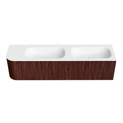 Mondiaz KURVE Badkamermeubelset - 175x46x40cm - 2 lade - 1 deur - wastafel solid surface - dubbel / rechts - 2 kraangaten - Ruby SW1415392
