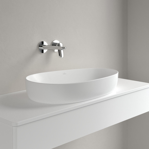 Villeroy & Boch Antao Waskom - 65x40x14.6cm asymmetrisch - zonder overloop - Stone White (mat wit) SW917843