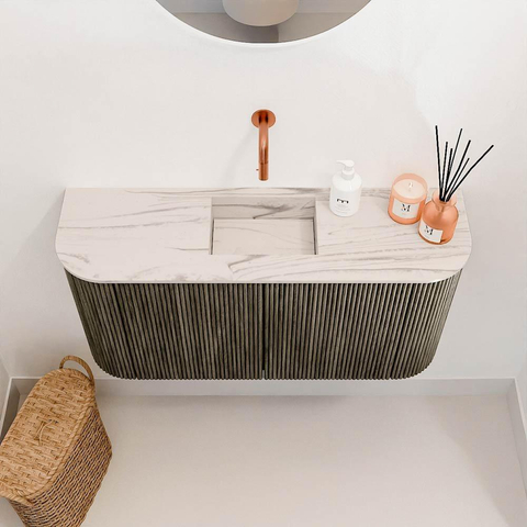 Mondiaz JOYA-DLUX 83.2cm toiletmeubel - ronding links en rechts kleur Shadow - Wastafel FAYE positie Midden Zonder kraangat kleur Nata. SW1424998