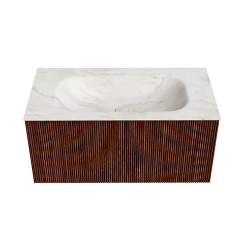 Mondiaz KURVE-DLUX Badkamermeubelset - 90x46x40cm - 1 lade - wastafel solid surface - midden - 1 kraangat - Ruby SW1415839