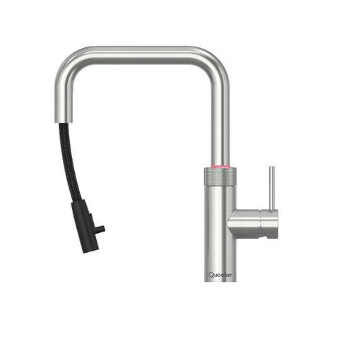 Quooker Flex Square kokendwaterkraan - draaibare & uittrekbare uitloop - PRO3 incl. Cube reservoir - Warm / kokend / bruisend / gefilterd water - RVS SW1442181