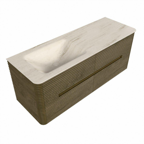 Mondiaz CIRO-DLUX Badkamermeubelset - 130x45x50cm - Solid surface wastafel Meli - 1 wasbak Links - zonder kraangaten - 4 lades - Dusk SW1533168
