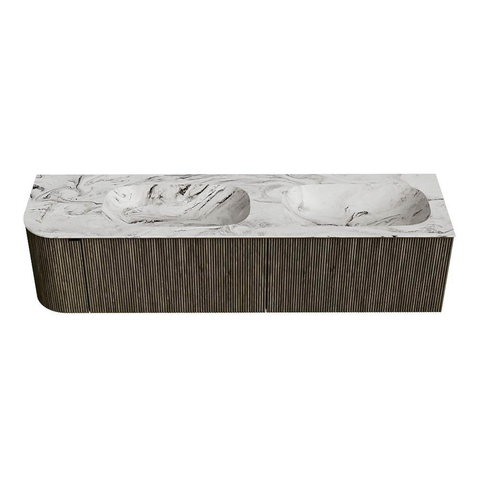 Mondiaz KURVE-DLUX Ensemble de meuble de salle de bains - 175x46x40cm - 2 tiroirs - 1 porte - lavabo solid surface - double / droite - 2 trous de robinet - Shadow SW1414605