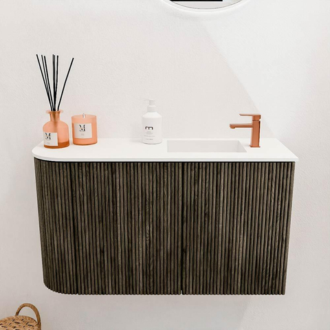 Mondiaz JOYA 71.6cm meuble de toilette - arrondi gauche couleur Shadow - Vasque FAYE position Droite 1 trou de robinet couleur Talc SW1421454
