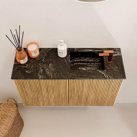 Mondiaz JOYA-DLUX 70cm toiletmeubel - kleur Oak - Wastafel FAYE positie Rechts 1 kraangat kleur Lava. SW1422021